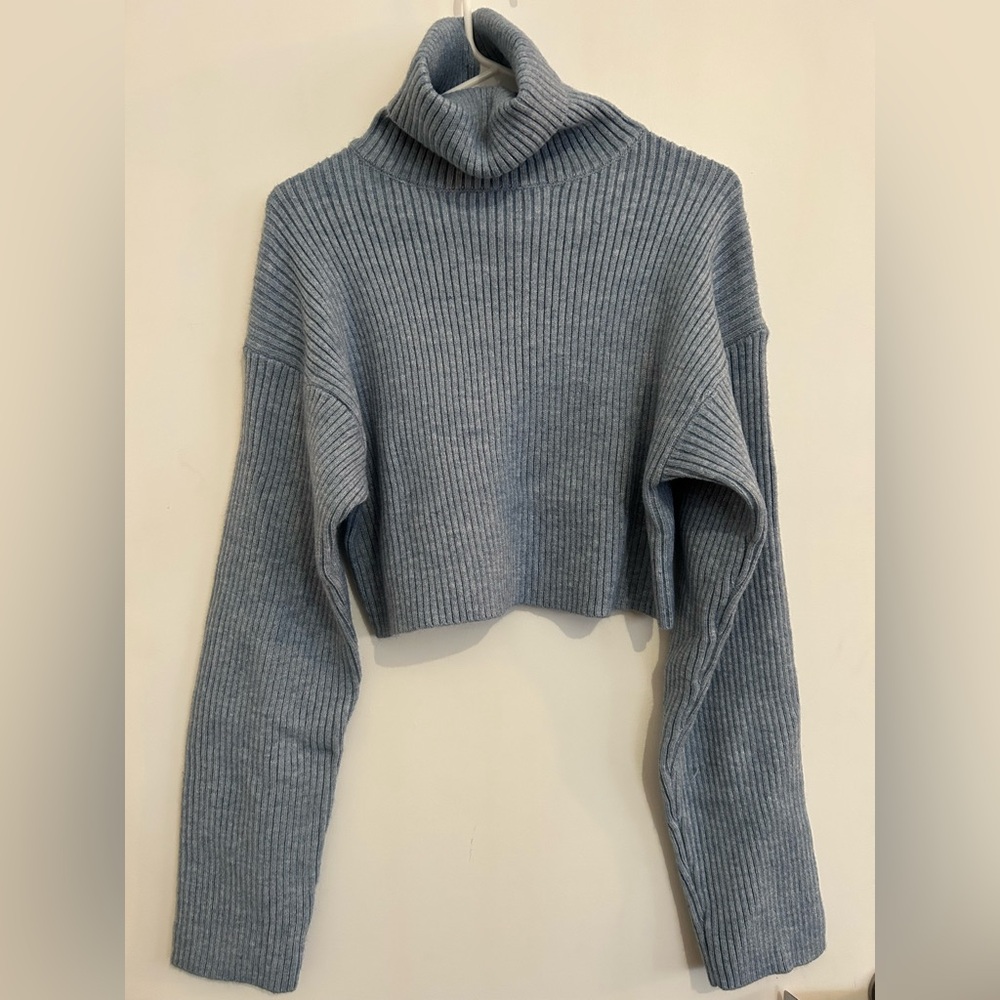 SHEIN light blue Ribbed turtleneck waist cropped Sweater